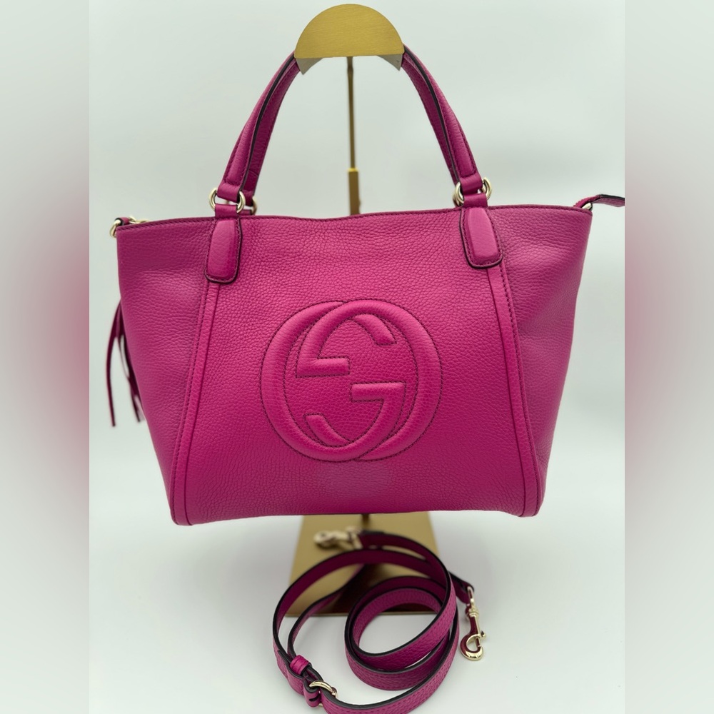 ❤️‍🔥🩷 Gucci Soho Leather Tote Bag in Fuchsia